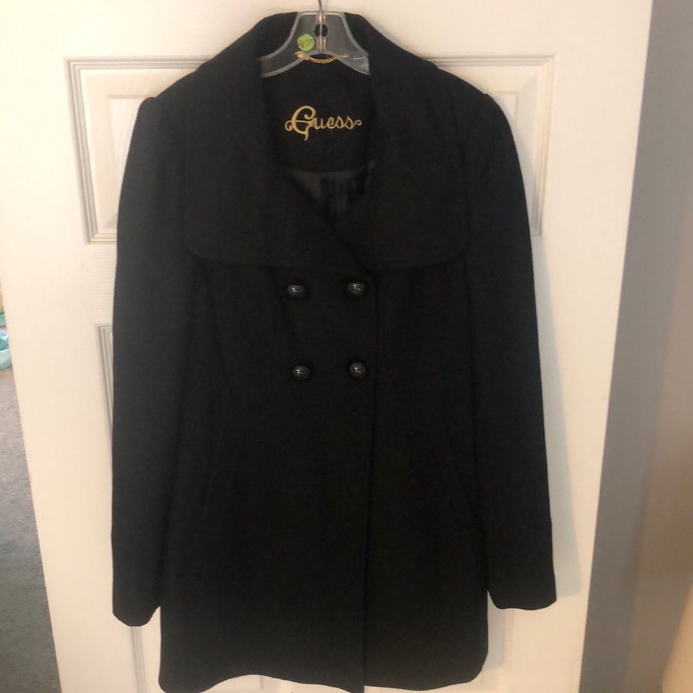 Guess Wool Black Coat with Bow Detail on Back Waist